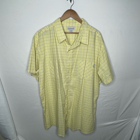 Carhartt Shirt Mens 3XL Yellow Plaid Short Sleeve  Button Up Casual - Picture 1 of 4
